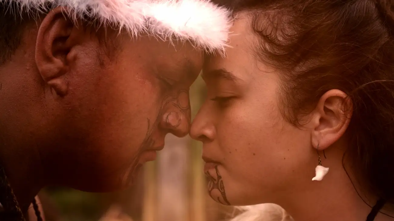 A hongi between warring tribes in ancient times.