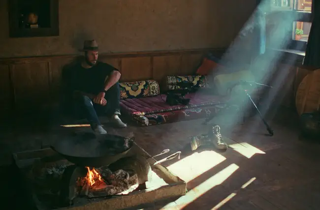 Chad, the cinematographer, admires the light in Gemachu-nainai's home.
