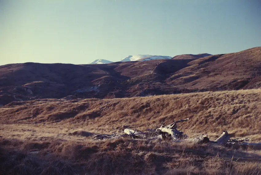 The desolate landscape of St. Bathans, Central Otago, in winter.