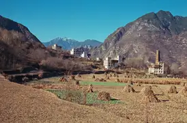 Farmland after the harvest in Zhonglu Village.